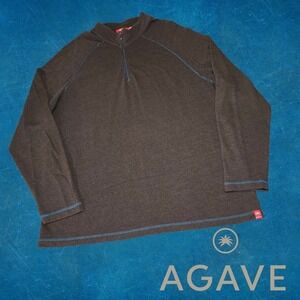 Agave Lux Hondo LS 1/4 Zip‎ Pullover Mens Raglan Contrast Stitch Brown Teal XL